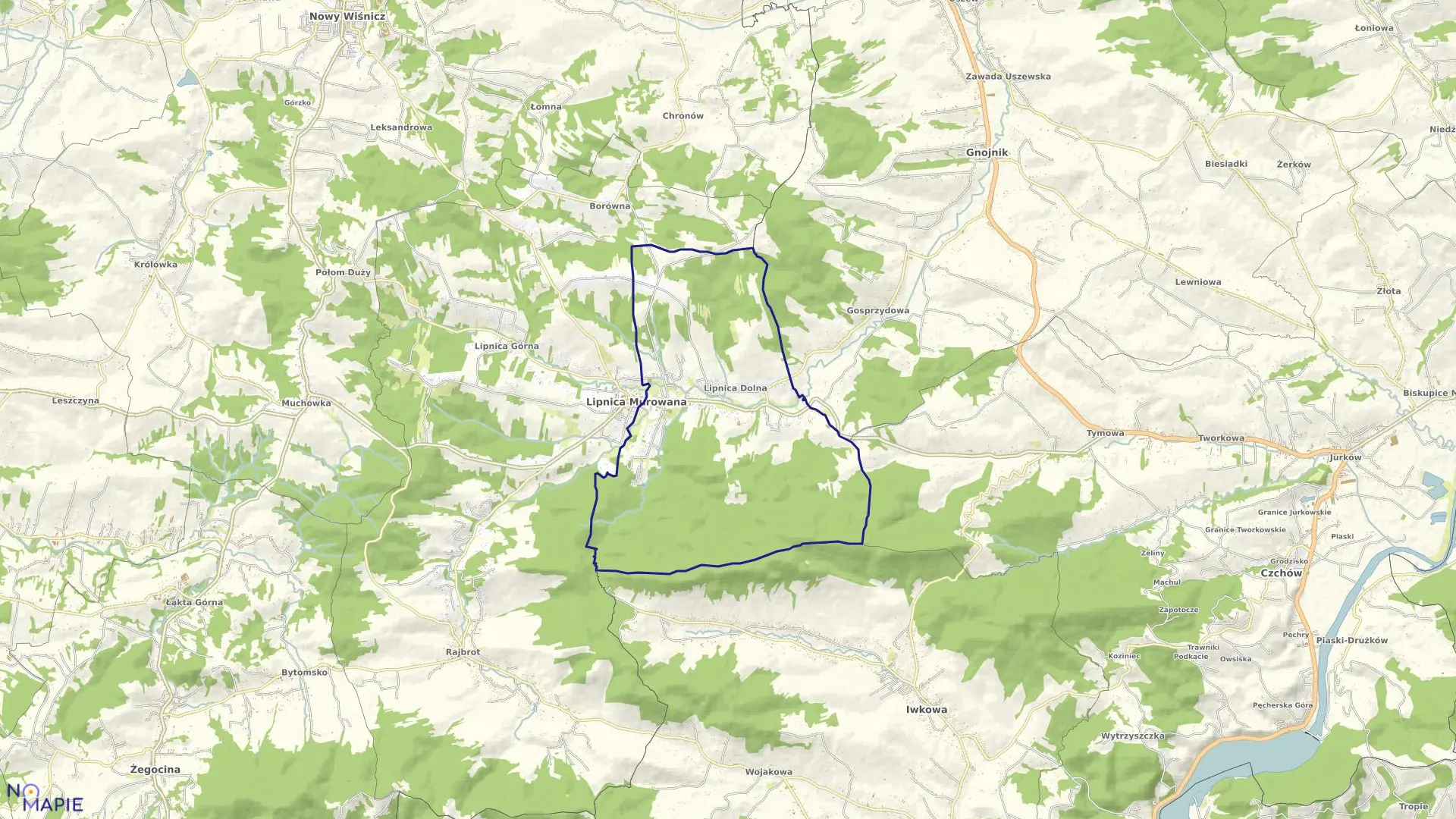 Mapa obrębu Lipnica Dolna w gminie Lipnica Murowana