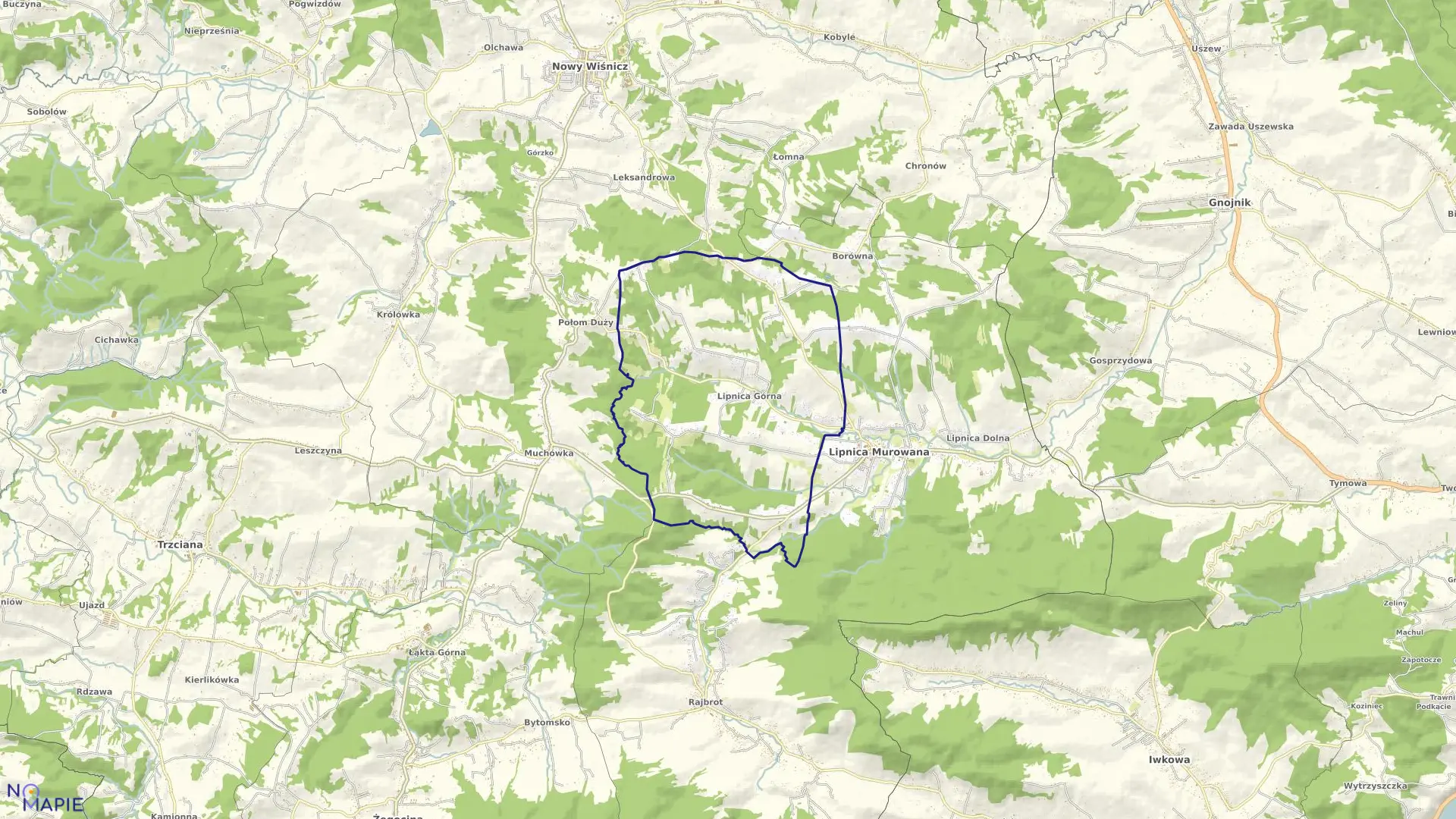 Mapa obrębu Lipnica Górna w gminie Lipnica Murowana