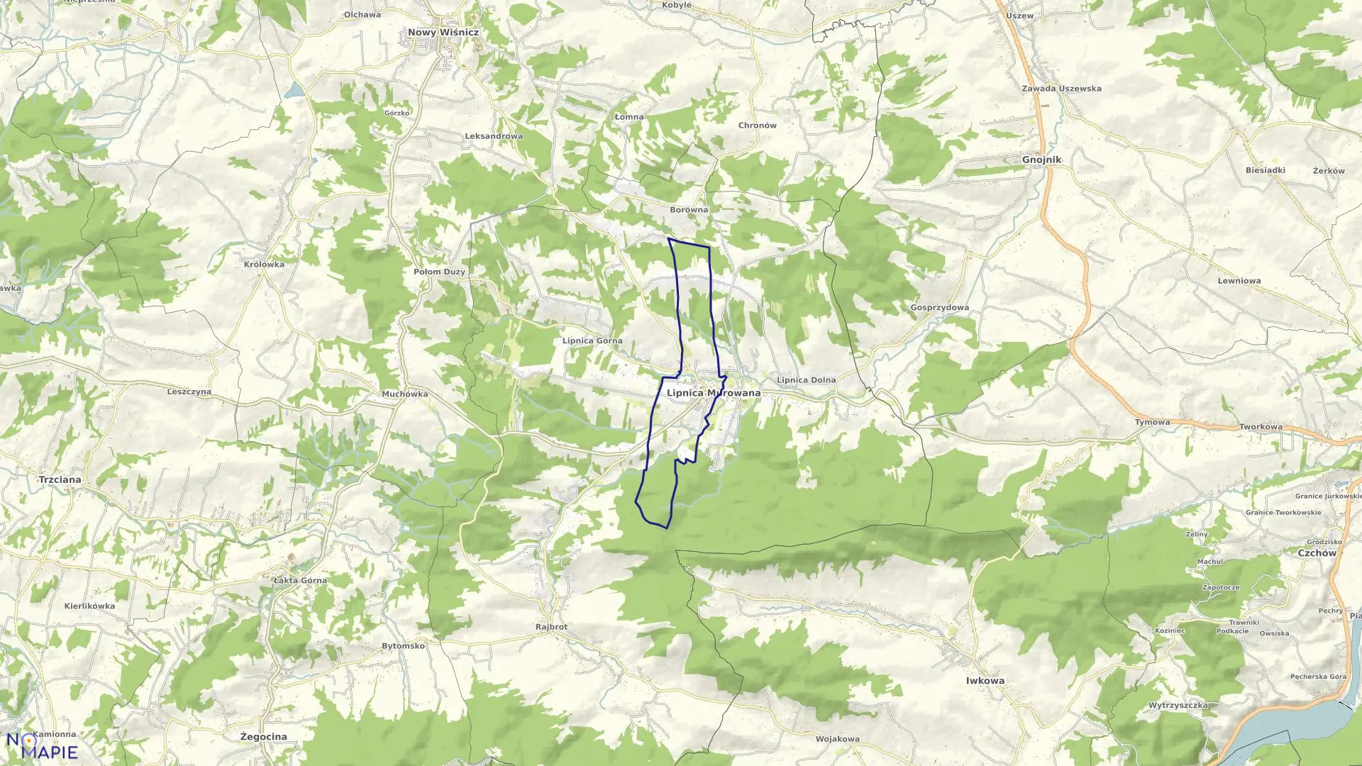 Mapa obrębu Lipnica Murowana w gminie Lipnica Murowana